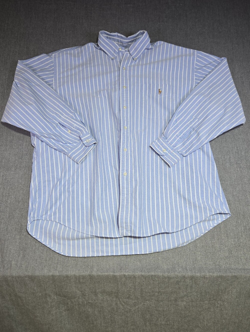 Ralph Lauren Big Shirt XL Blue White Stripe Oxford Button Down Mens Shirt